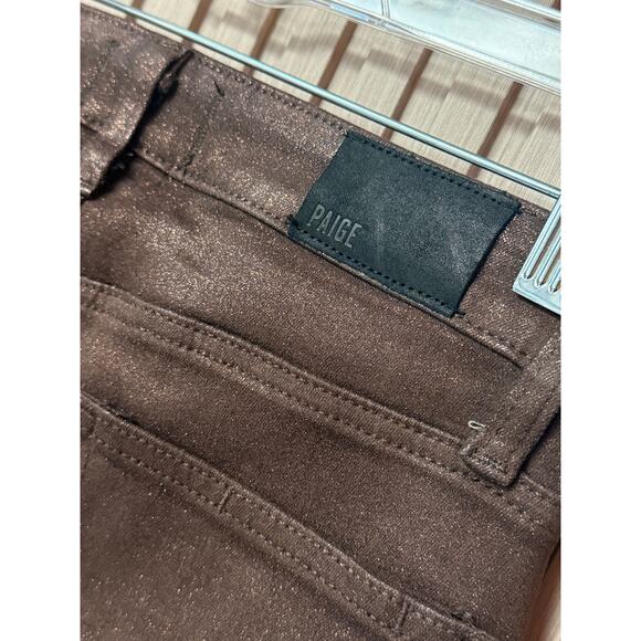 PAIGE Claudine Bronze Shimmer Luxe Coating Ankle Flare Jeans Size 26 - Picture 15 of 16